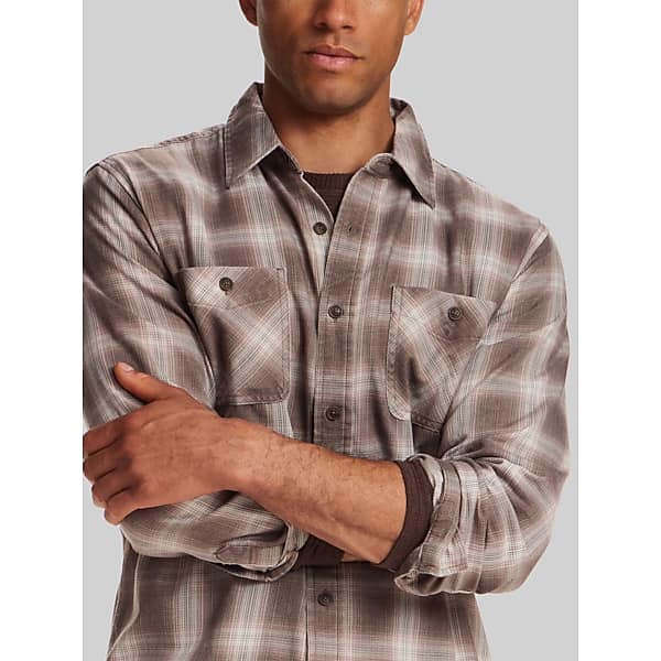 Weatherproof Vintage Men's Regular Fit Burnout Plaid Button Up Shirt Toasted Barley