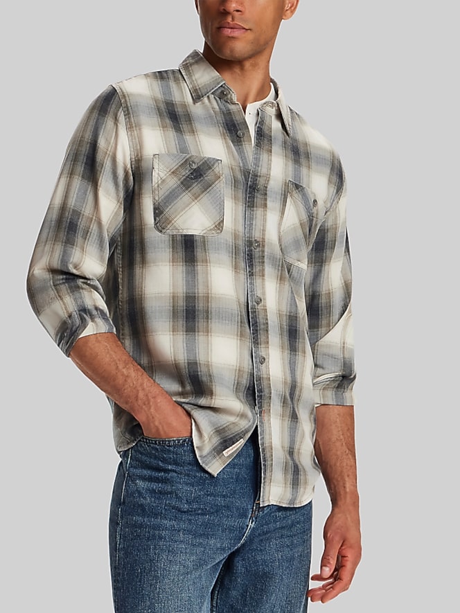 Weatherproof Vintage Regular Fit Burnout Plaid Button Up Shirt, Smoked Pearl - Image 2 of 5