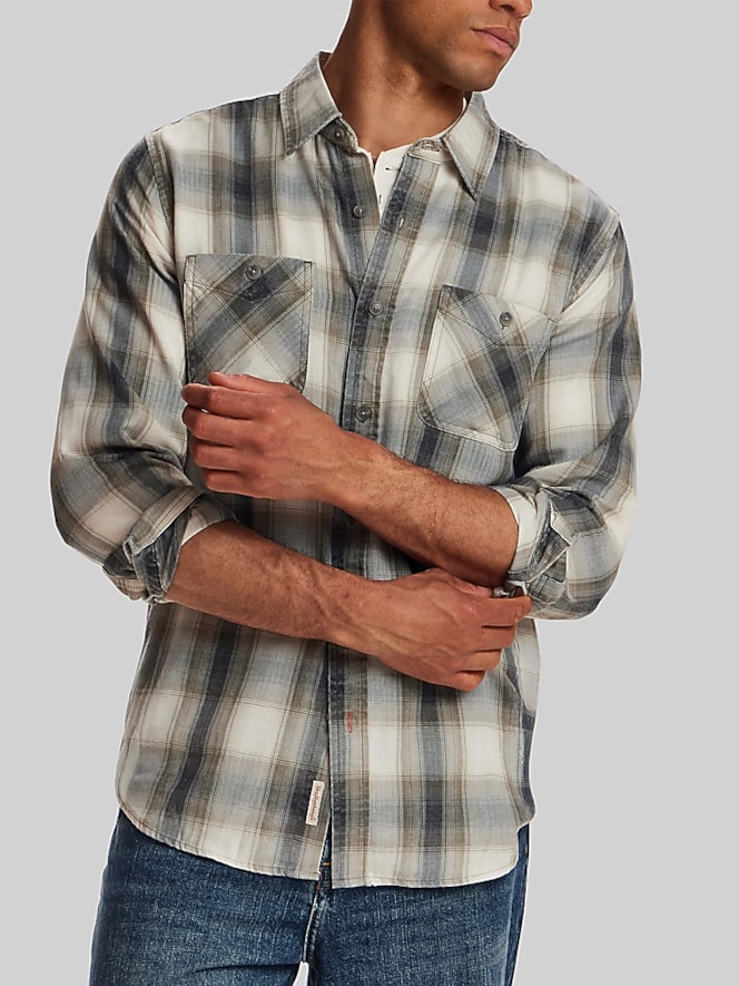 Weatherproof Vintage Regular Fit Burnout Plaid Button Up Shirt, Smoked Pearl - Image 3 of 5