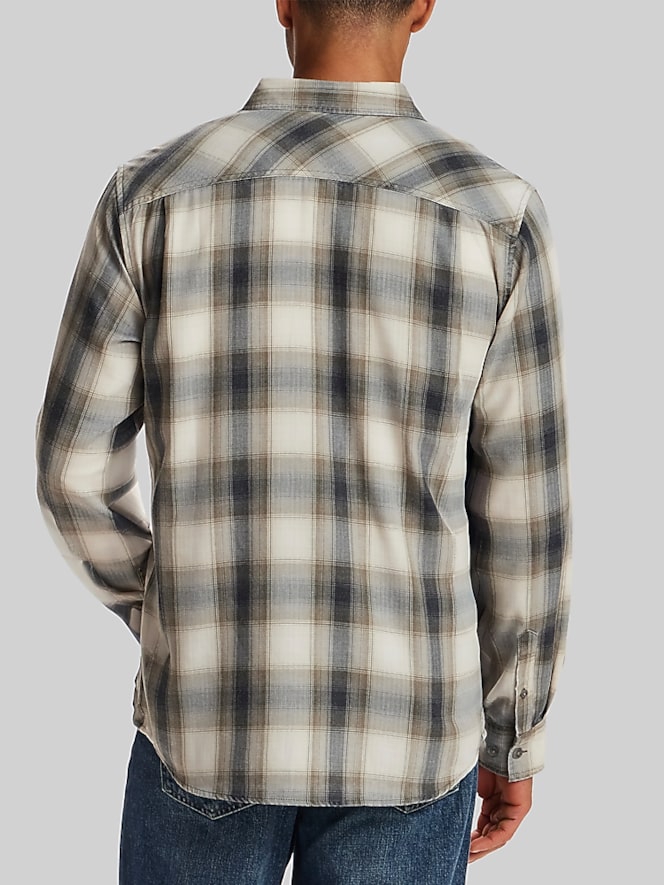 Weatherproof Vintage Regular Fit Burnout Plaid Button Up Shirt, Smoked Pearl - Image 4 of 5