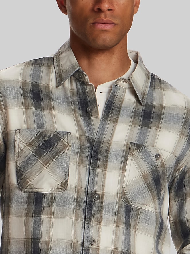 Weatherproof Vintage Regular Fit Burnout Plaid Button Up Shirt, Smoked Pearl - Image 1 of 5