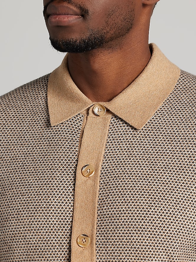 Joseph Abboud Modern Fit Jacquard Shirt Front Sweater