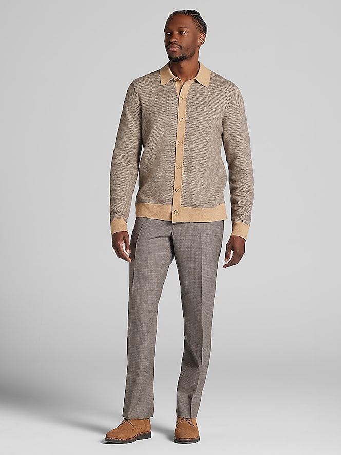 Joseph Abboud Modern Fit Jacquard Shirt Front Sweater