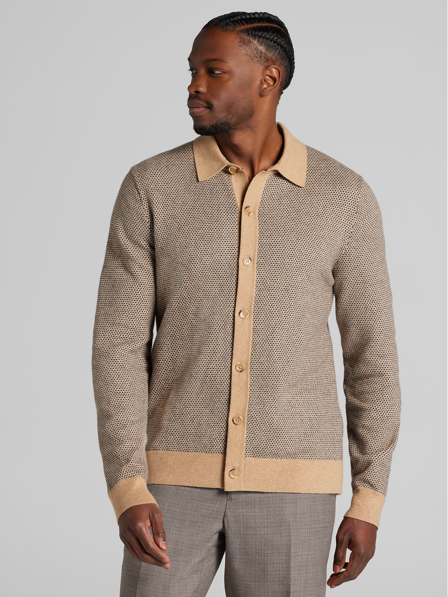 Modern Fit Jacquard Shirt Front Sweater