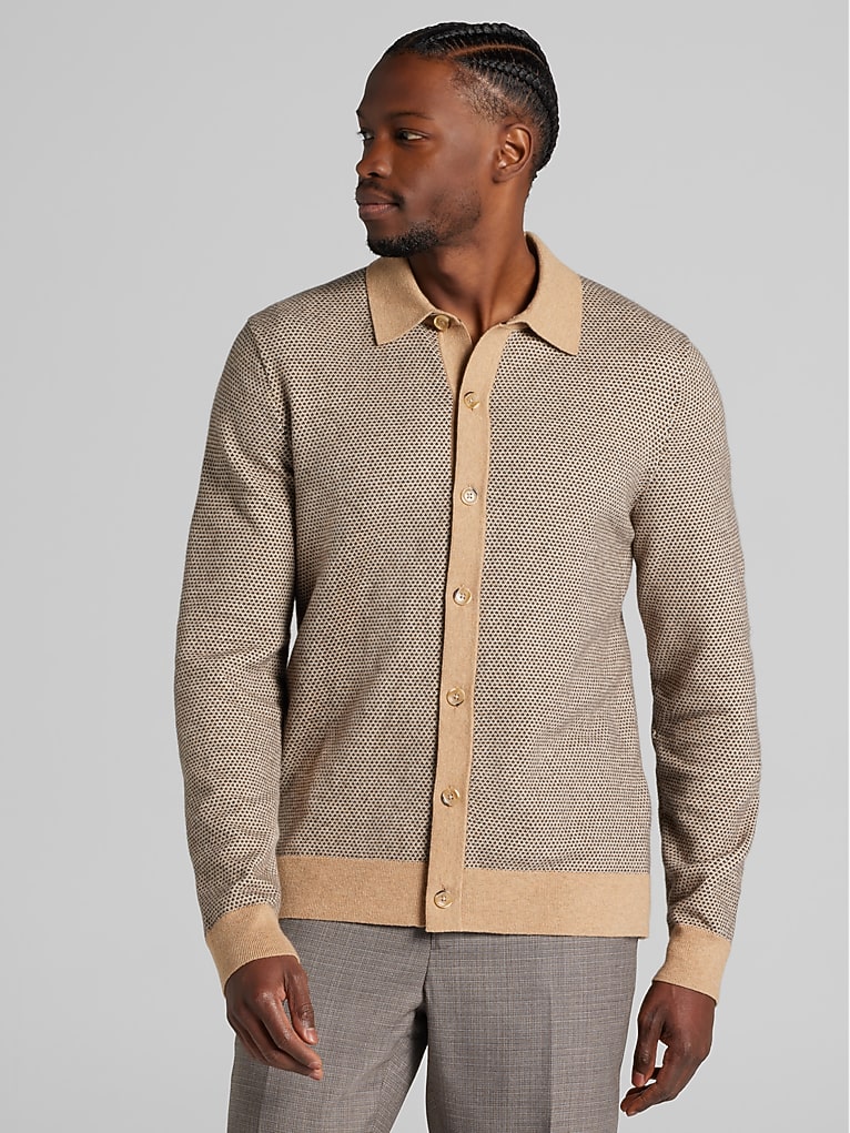 Joseph Abboud Modern Fit Jacquard Shirt Front Sweater