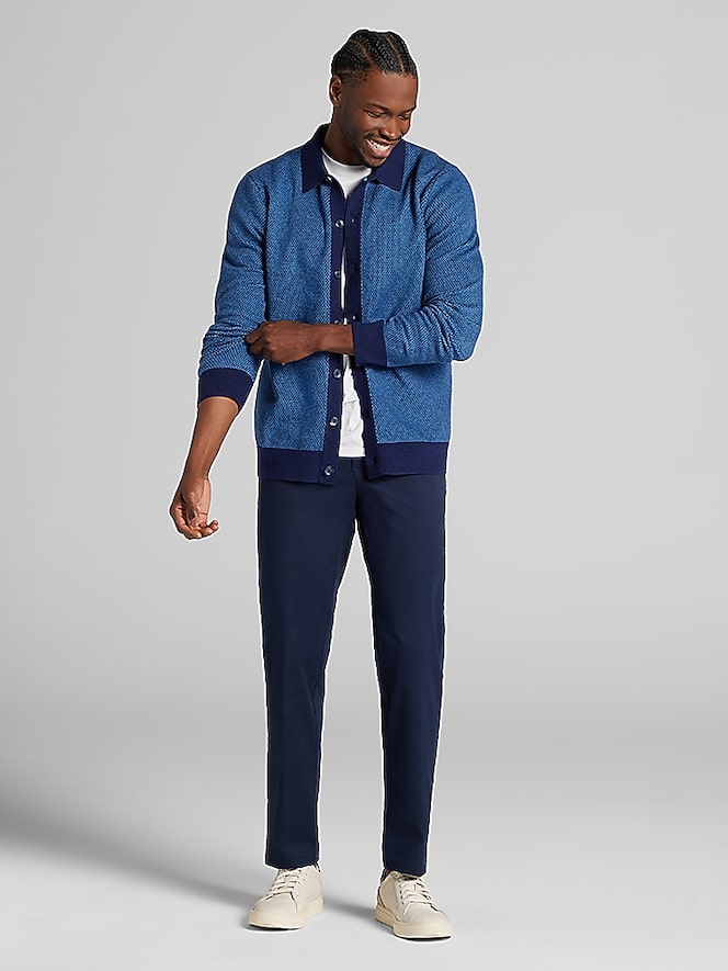 Joseph Abboud Modern Fit Jacquard Shirt Front Sweater