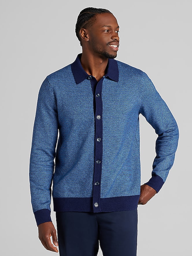 Joseph Abboud Modern Fit Jacquard Shirt Front Sweater