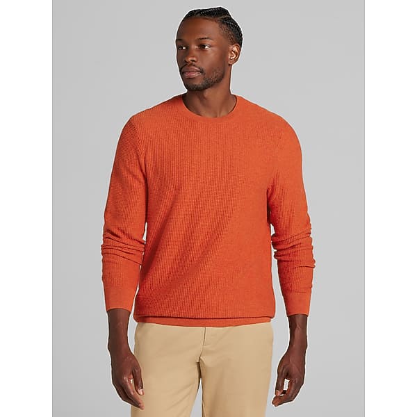 Joseph Abboud Men's Textured Crewneck Sweater , Burnt Ochre Heather / Orange - Size: Medium
