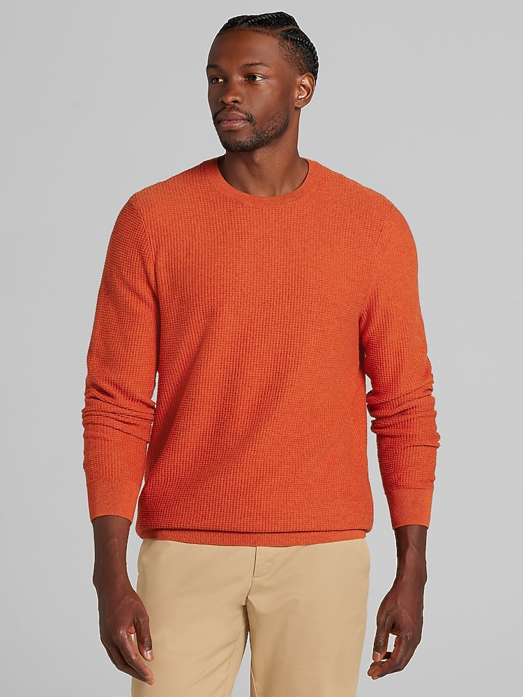 Joseph Abboud Textured Crewneck Sweater, Burnt Ochre Heather
