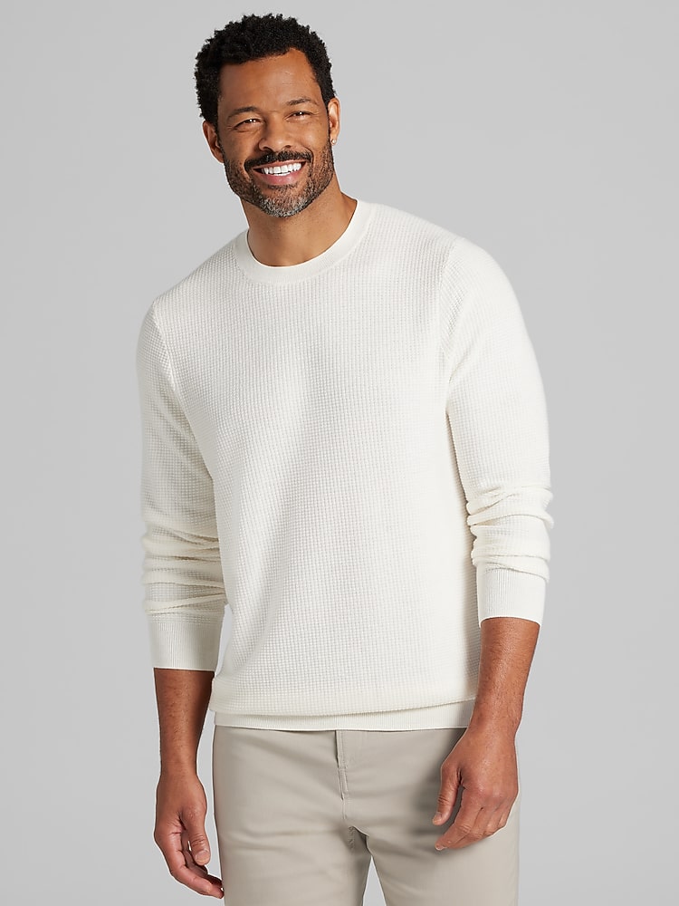 Joseph Abboud Textured Crewneck Sweater, Egret - White | Sweaters