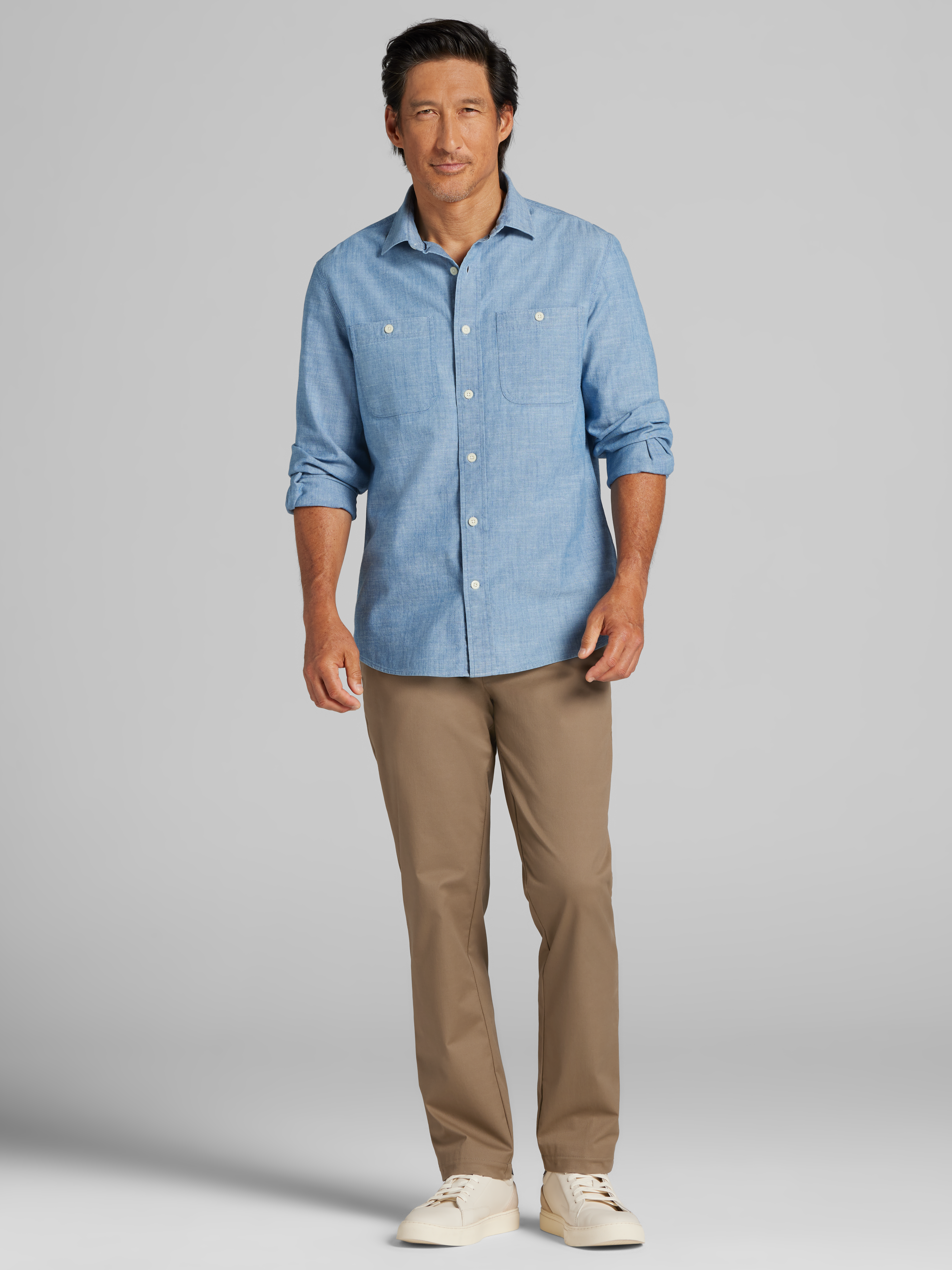 Modern Fit Chambray Button Up Shirt