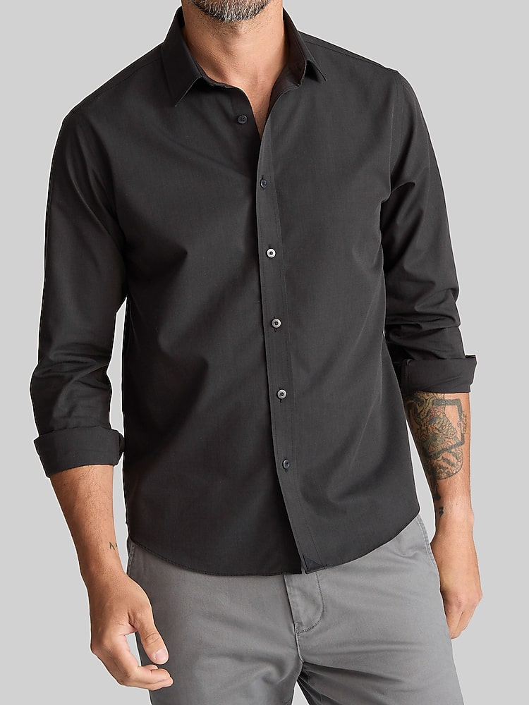 Untuckit Slim Fit Blackstone Wrinkle-Free Button Up Shirt, Black | Long  Sleeve Button Up Shirts | Men's Wearhouse