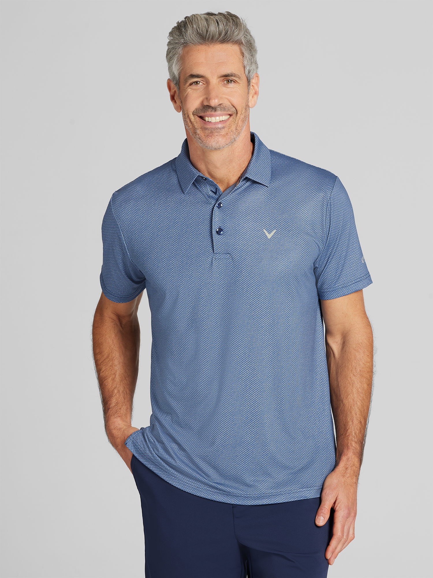 Callaway Regular Fit Geo Golf Polo, Peacoat - Blue | Golf Shirts