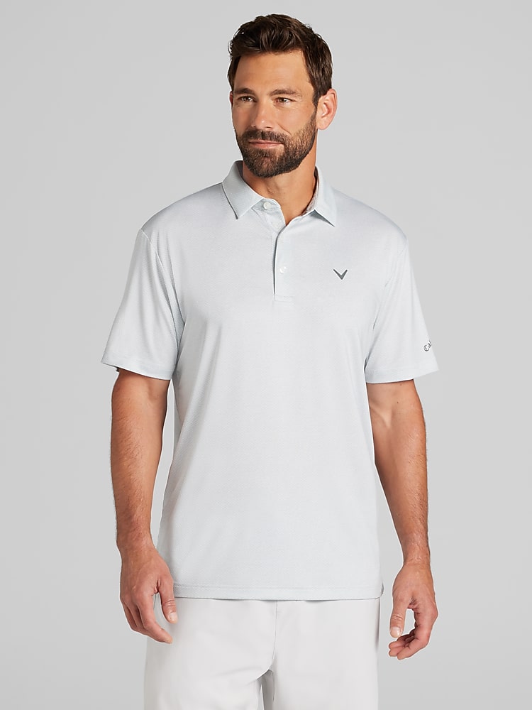 Callaway Regular Fit Geo Golf Polo, Light Grey - White | Golf