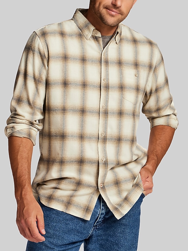 Weatherproof Vintage Regular Fit Brushed Flannel Button Up Shirt Cream