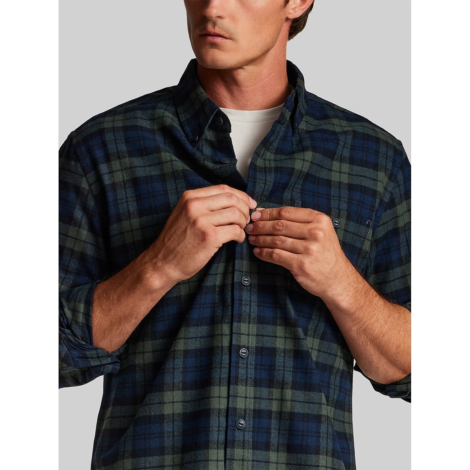 Weatherproof Vintage Men’s Regular Fit Brushed Flannel Shirt in Deep Forest Green Plaid – Long Sleeve Button-Down
