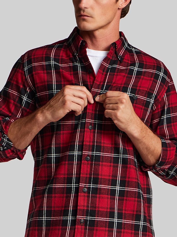 holiday dress shirts mens Weatherproof Vintage Regular Fit Brushed Flannel Shirt, Tango Red | Long Sleeve Button Up mens holiday clothes