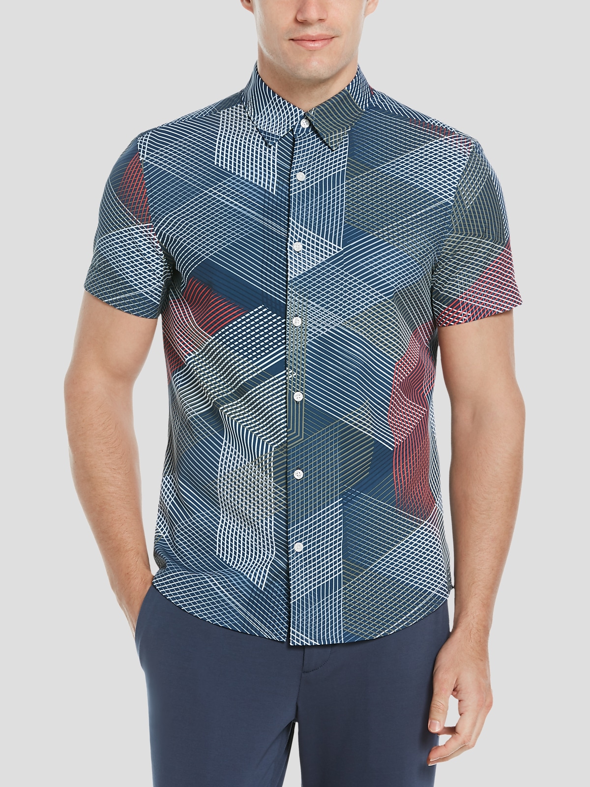 Perry Ellis Motion Slim Fit Short Sleeve Shirt Sport Shirts Men s Wearhouse