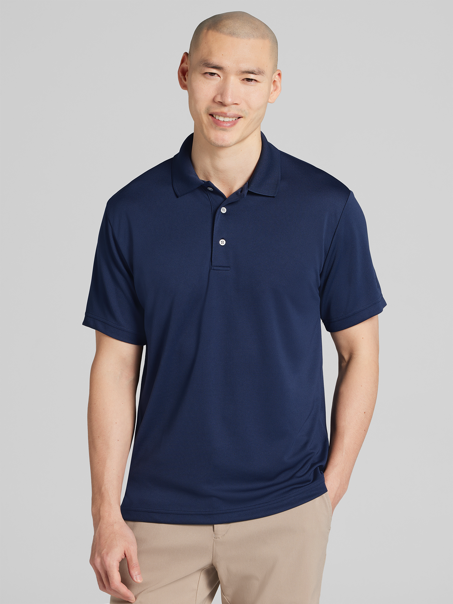 PGA TOUR Regular Fit Airflux Mesh Polo, Navy - Blue | Golf Shirts