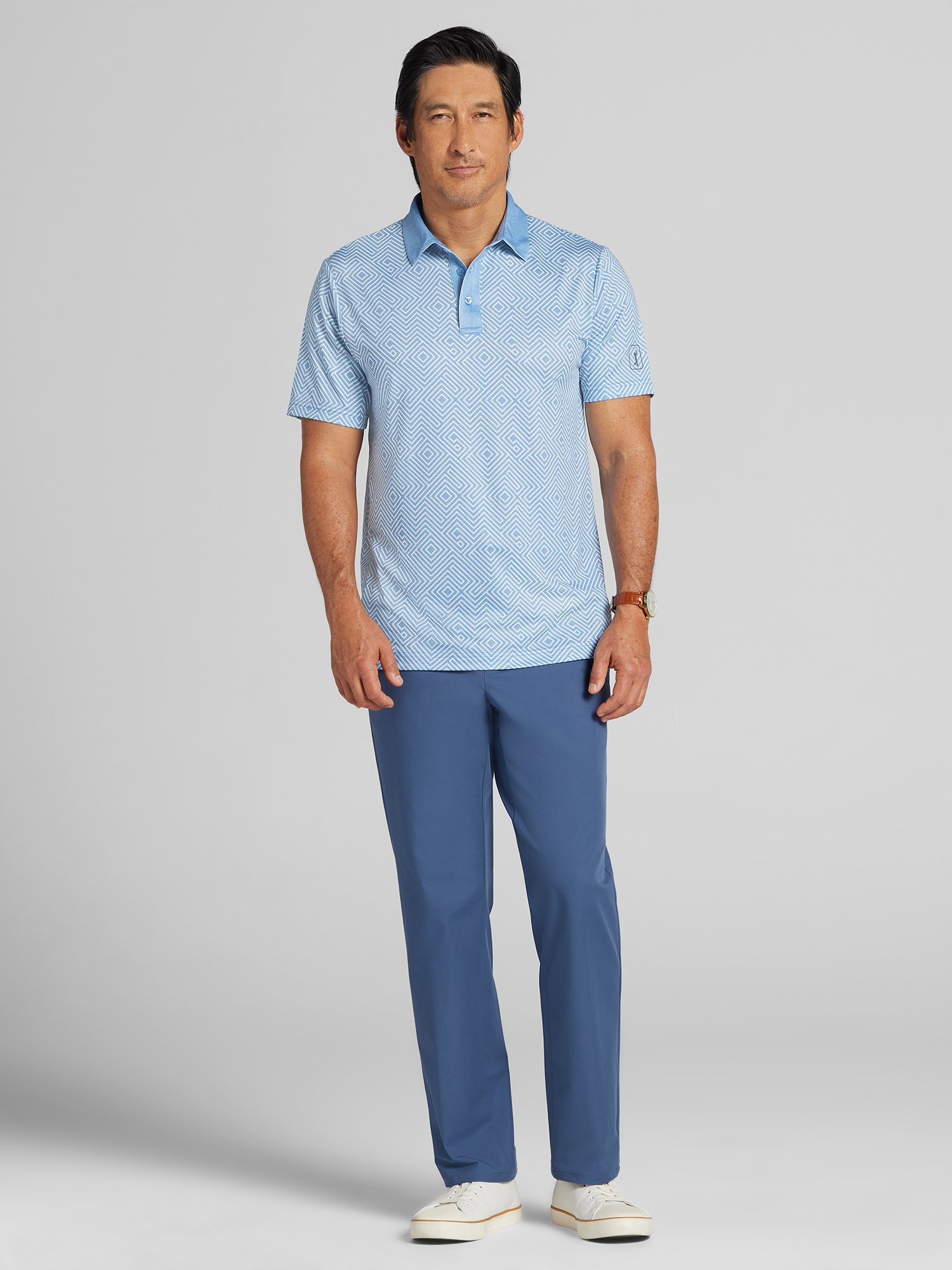 Regular Fit Linear Jaspe Print Short Sleeve Golf Polo