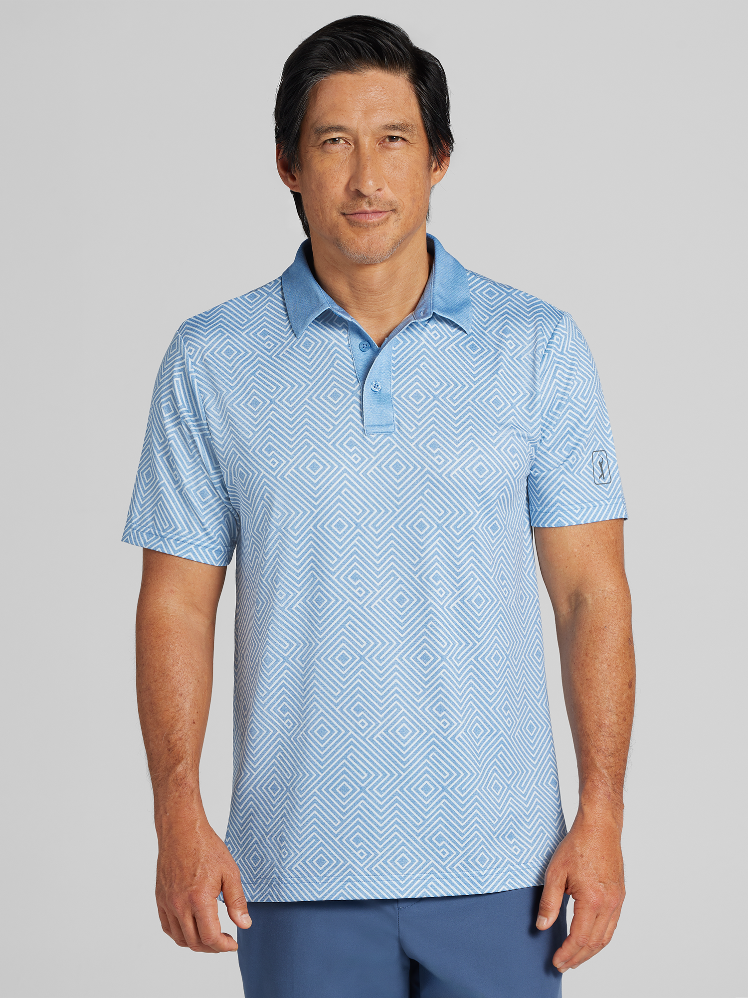 Regular Fit Linear Jaspe Print Short Sleeve Golf Polo
