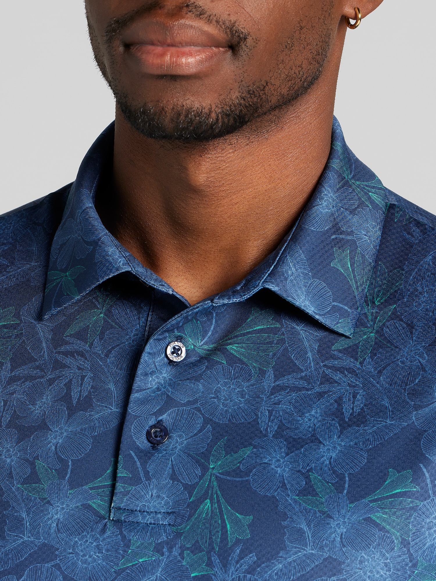 Regular Fit Linear Botanical Print Short Sleeve Golf Polo