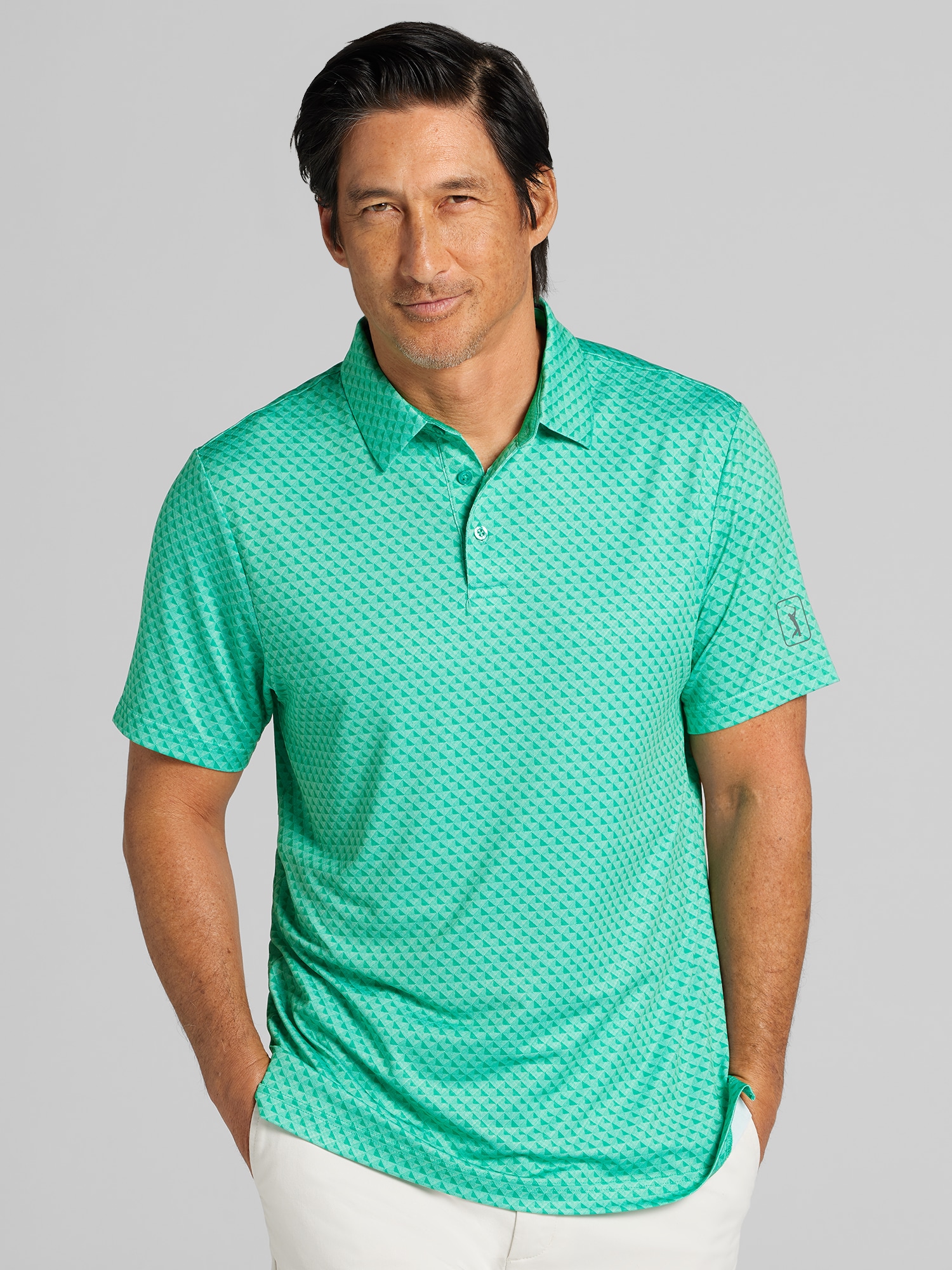 PGA TOUR Regular Fit Linear Geometric Print Short Sleeve Golf Polo