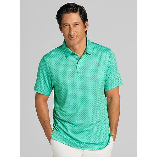 PGA TOUR Men's Regular Fit Linear Geometric Print Short Sleeve Golf Polo Kelly Green - Size: Medium