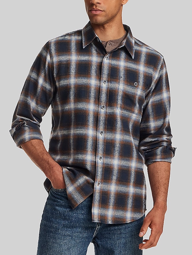 Weatherproof Vintage Regular Fit Waffle-Texture Flannel Button Up Shirt