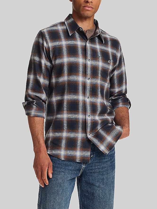 Weatherproof Vintage Regular Fit Waffle-Texture Flannel Button Up Shirt