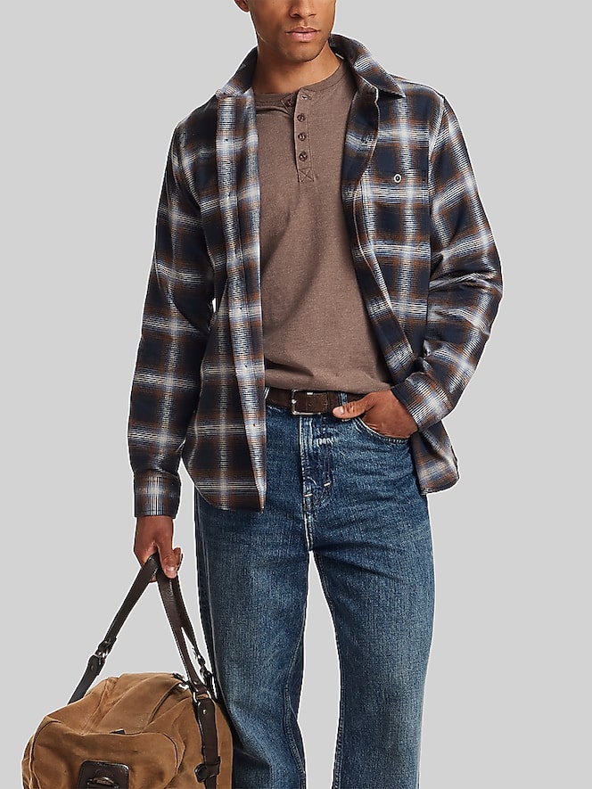 Weatherproof Vintage Regular Fit Waffle-Texture Flannel Button Up Shirt