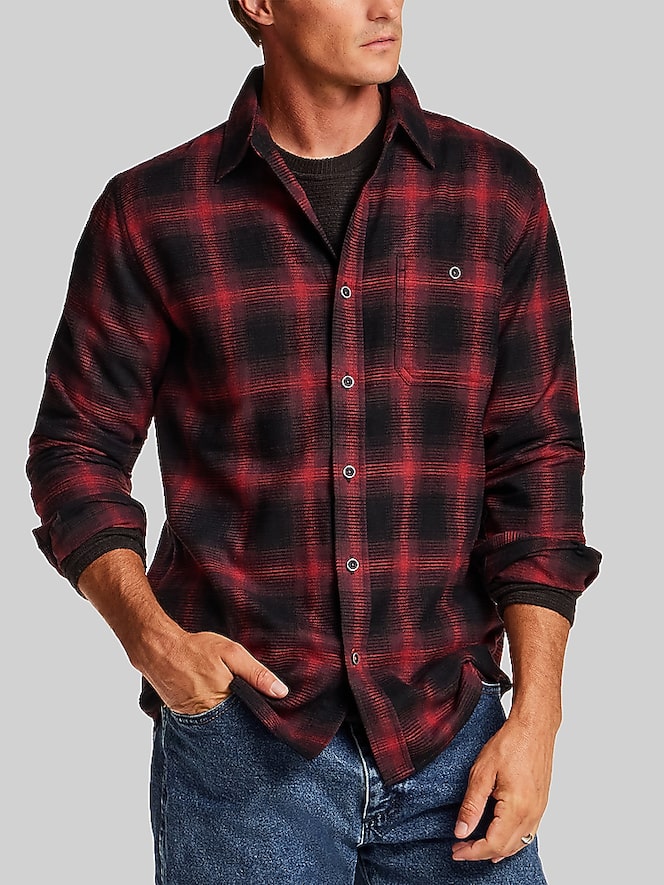 Weatherproof Vintage Regular Fit Waffle-Texture Flannel Button Up Shirt