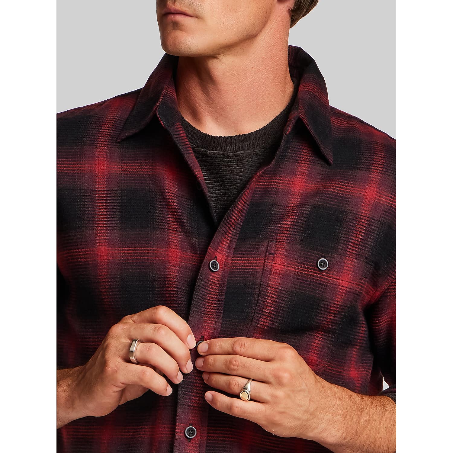 Weatherproof Vintage Men’s Waffle Flannel Shirt in Syrah Burgundy Plaid – Regular Fit Long Sleeve Button-Up for Layering