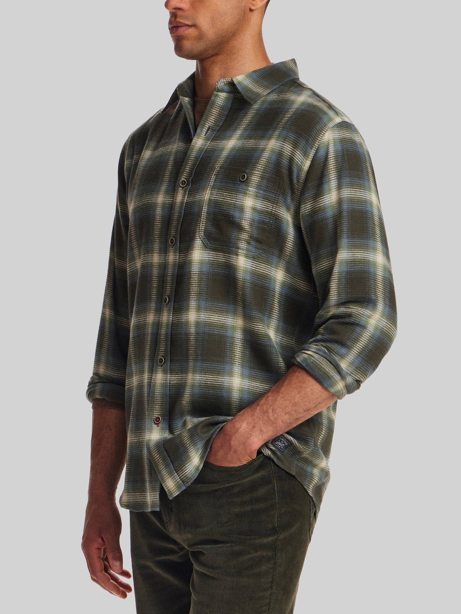 Regular Fit Waffle-Texture Flannel Button Up Shirt