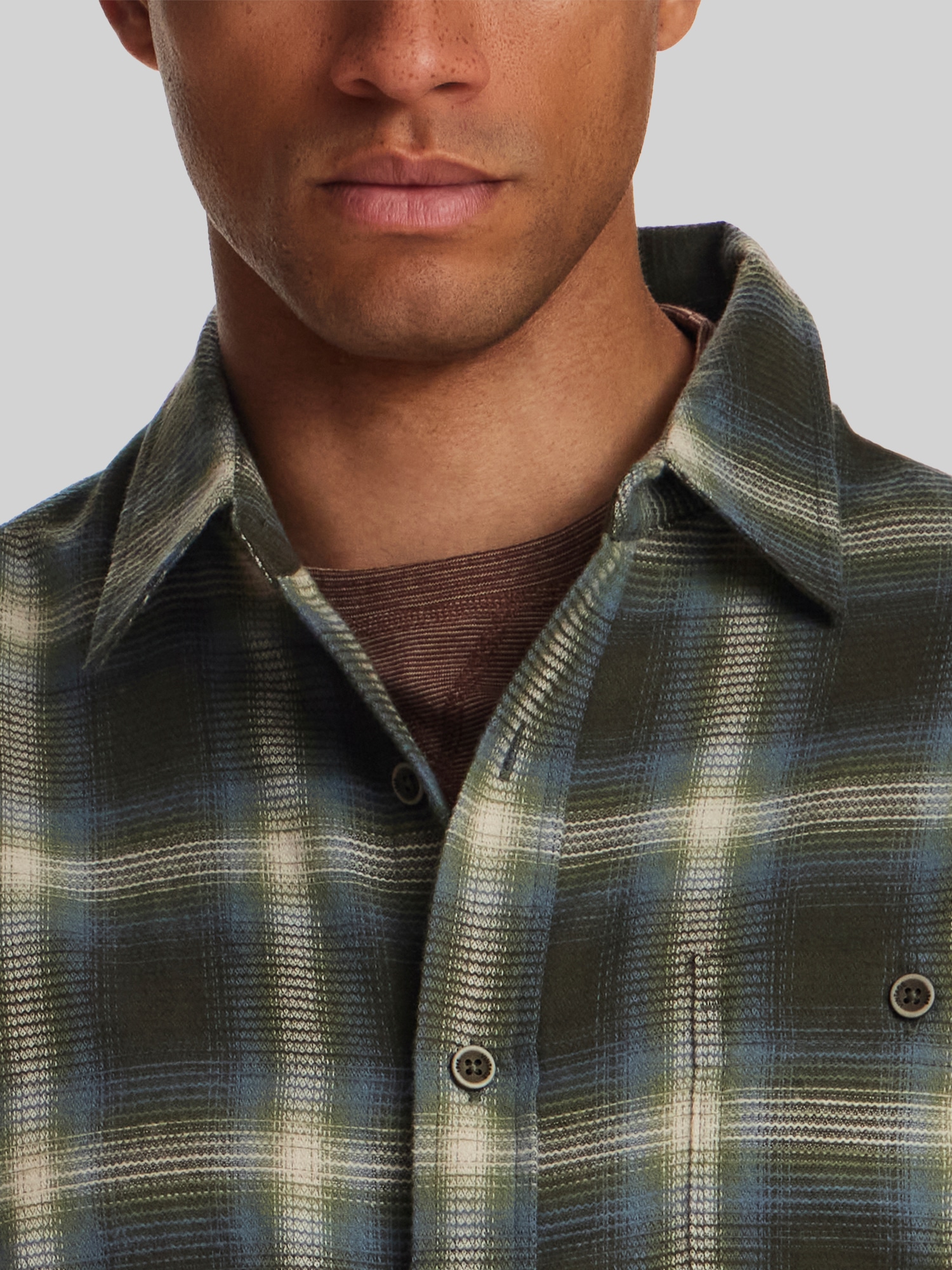 Regular Fit Waffle-Texture Flannel Button Up Shirt