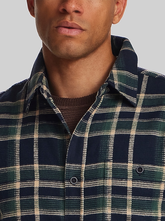 Weatherproof Vintage Regular Fit Waffle-Texture Flannel Button Up Shirt Sky Captain