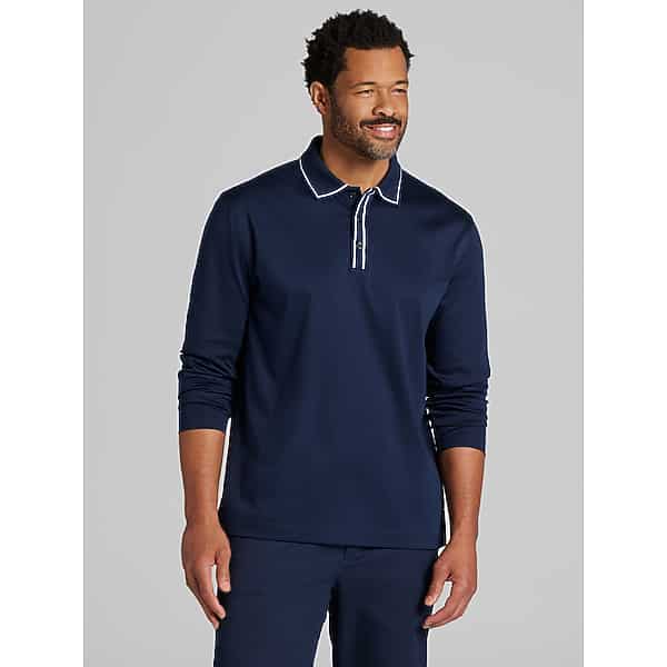 Joseph Abboud Men's Modern Fit Interlock Tipped Polo Navy - Size: Small
