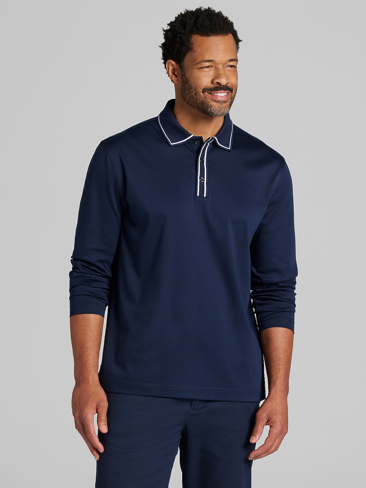 Joseph Abboud Modern Fit Interlock Tipped Polo, Navy - Blue | Polo