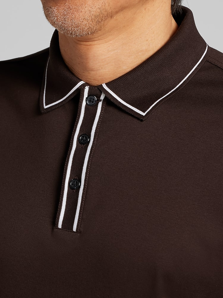 Joseph Abboud Modern Fit Interlock Tipped Polo, Mole - Brown