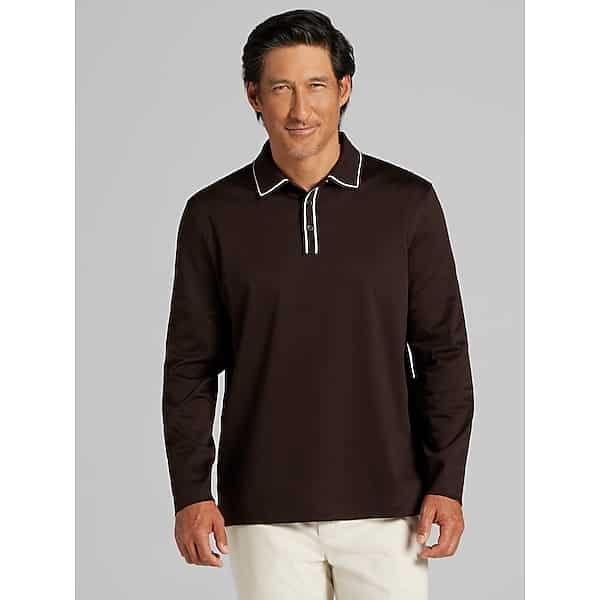 Joseph Abboud Men's Modern Fit Interlock Tipped Polo Mole - Size: Large