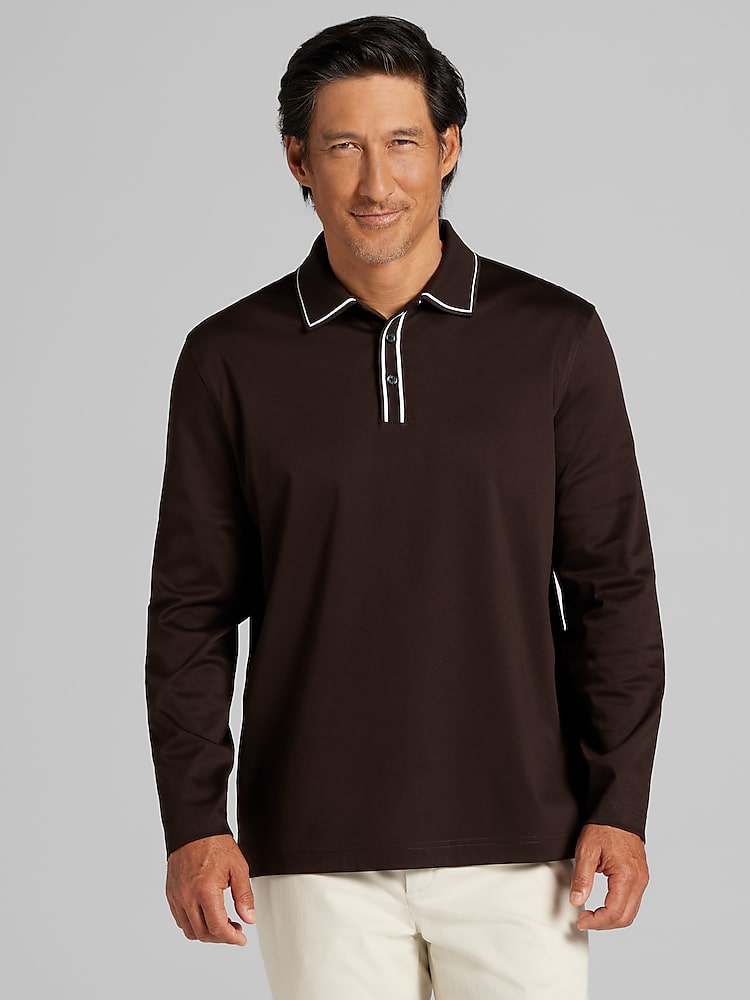 Joseph Abboud Modern Fit Interlock Tipped Polo, Mole - Brown