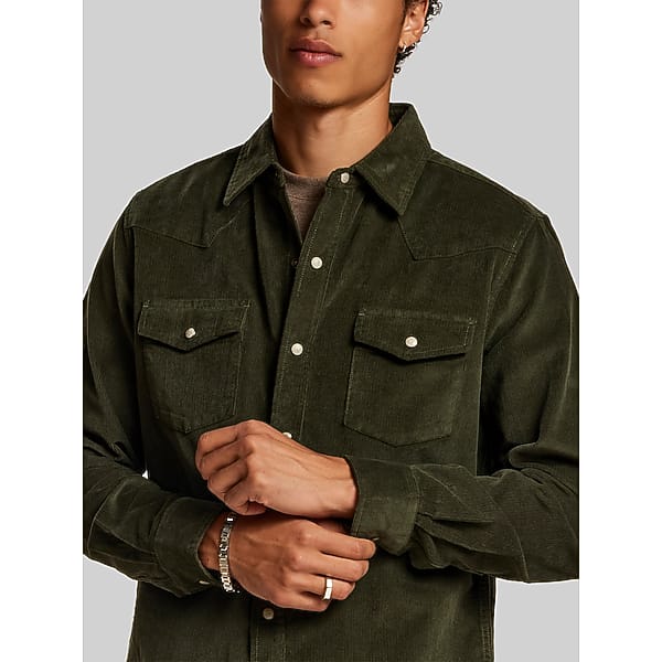 Weatherproof Vintage Men's Regular Fit Western Corduroy Shirt Forest Night