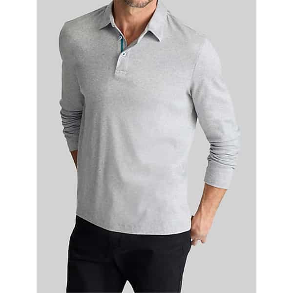 UNTUCKit Men's Slim Fit Damaschino Wrinkle-Free Long Sleeve Polo Grey And White - Size: Small