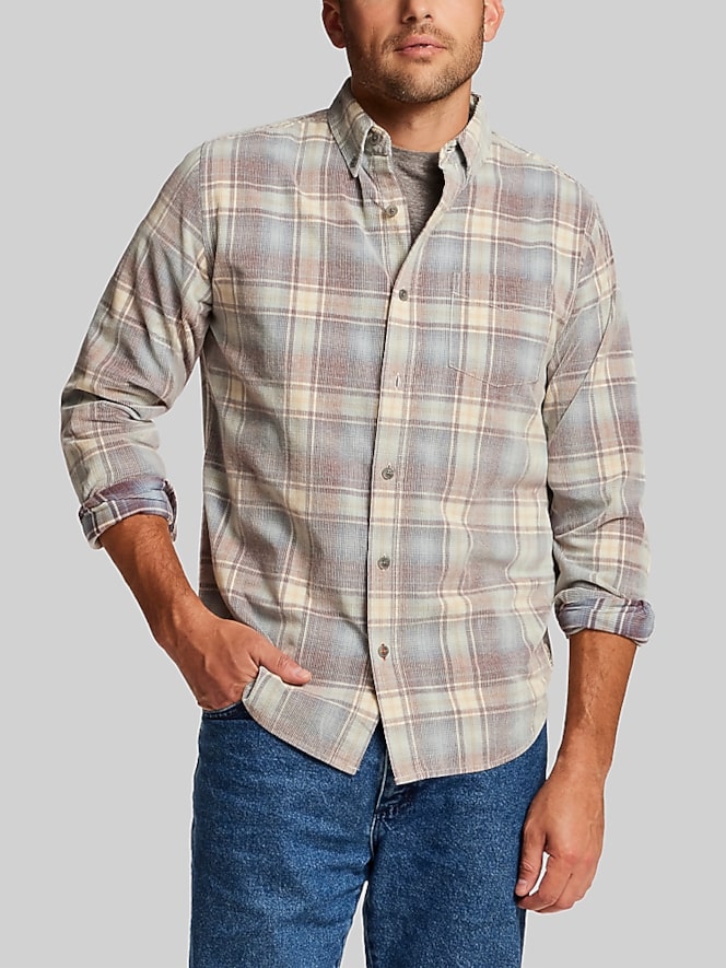 Weatherproof Vintage Regular Fit Plaid Corduroy Button Up Shirt