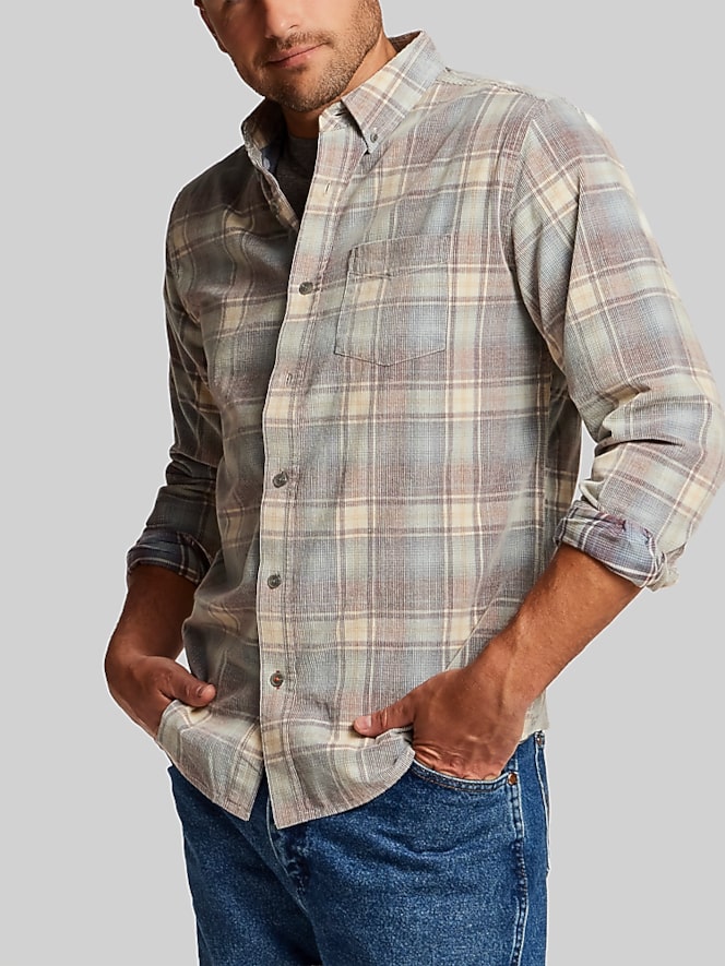 Weatherproof Vintage Regular Fit Plaid Corduroy Button Up Shirt