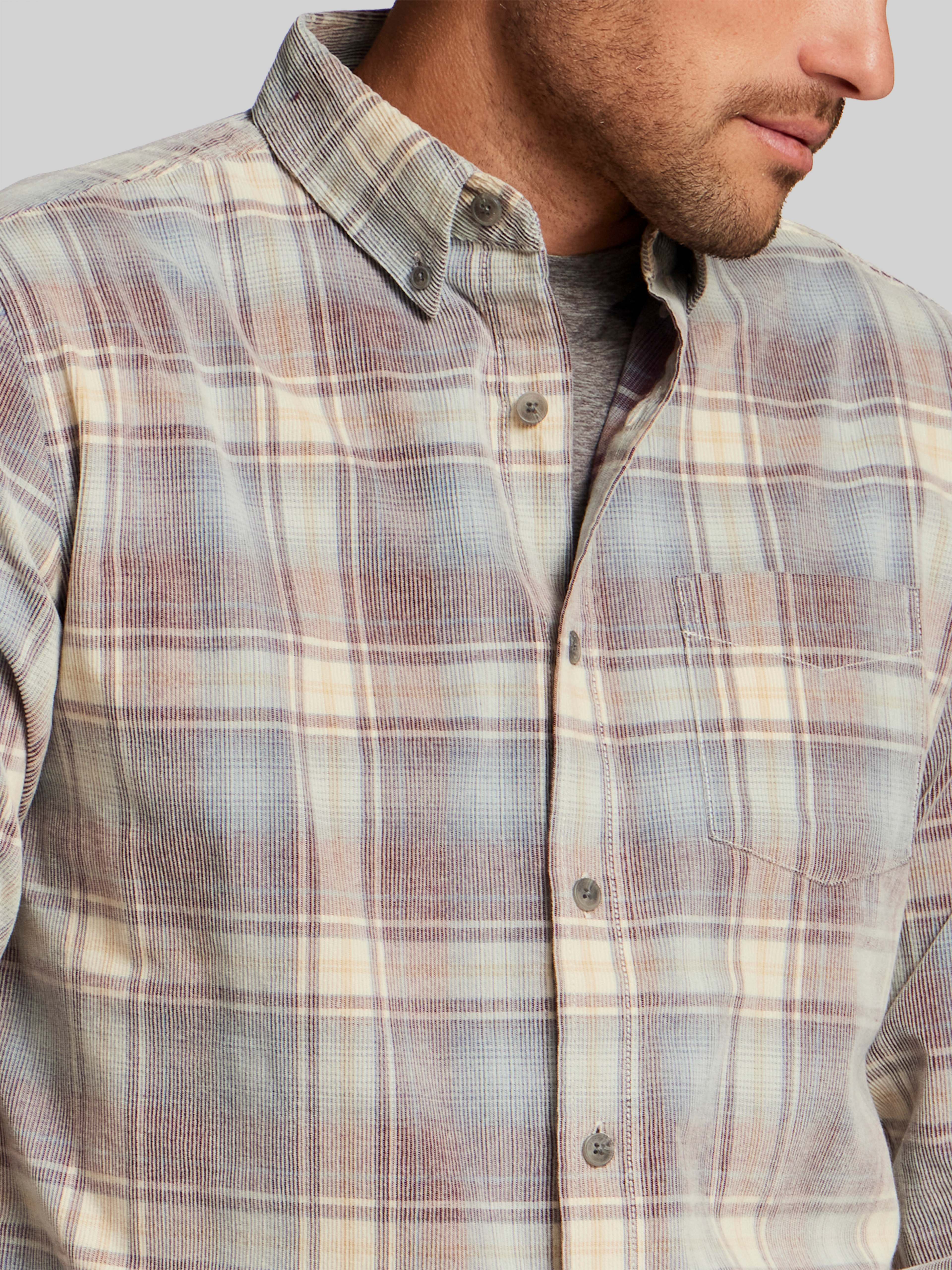 Regular Fit Plaid Corduroy Button Up Shirt