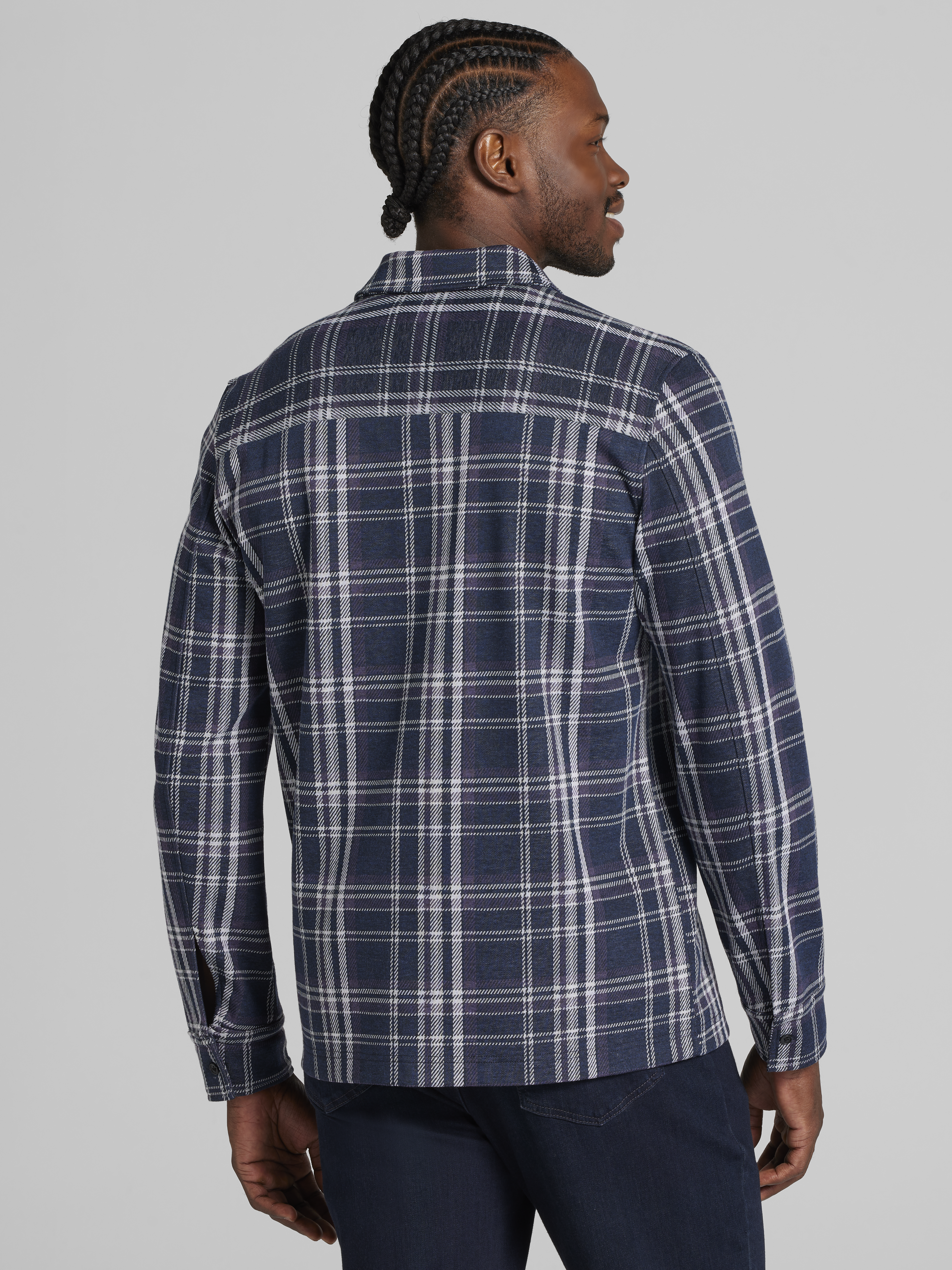 Modern Fit Plaid Knit Overshirt