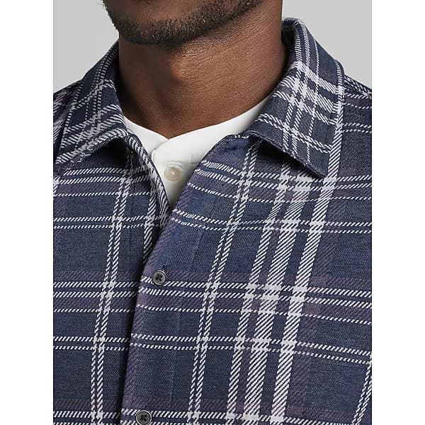 Joseph Abboud Men's Modern Fit Plaid Knit Overshirt Indigo Plaid - Size: Medium