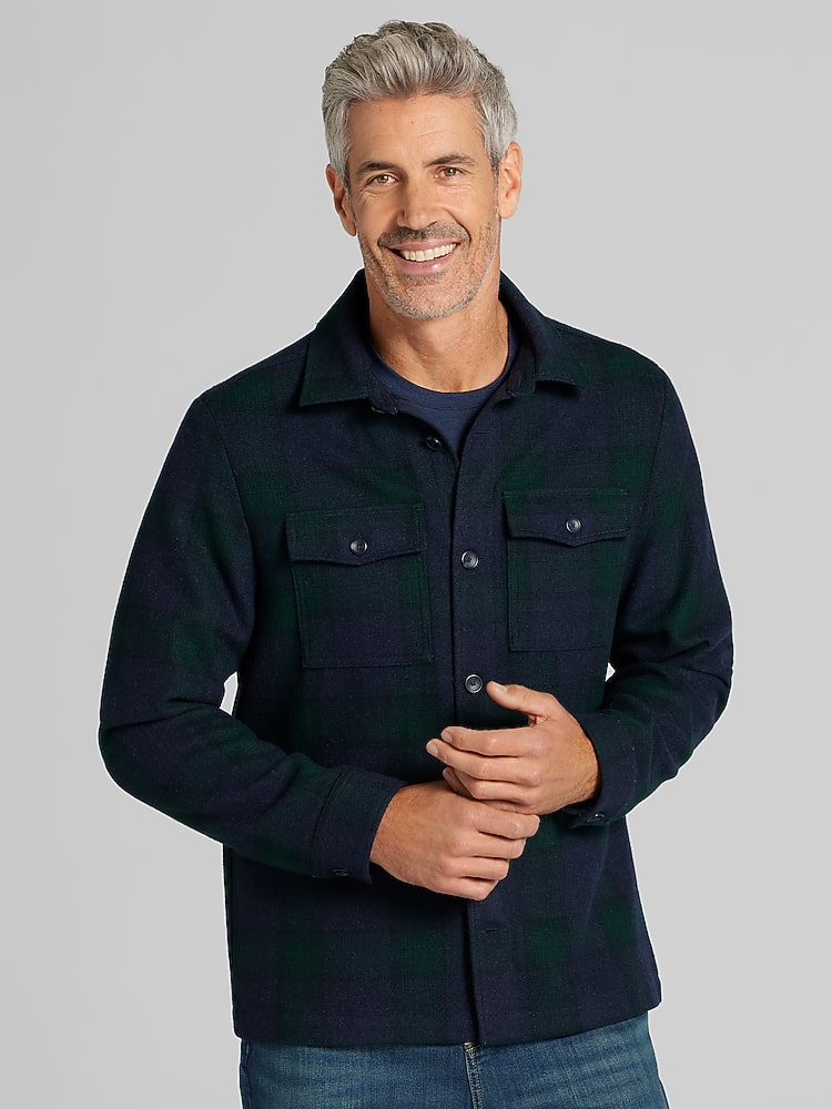 Joseph Abboud Plaid Flannel Overshirt, Navy/Green - Blue | Shirt Jackets |  Men's Wearhouse