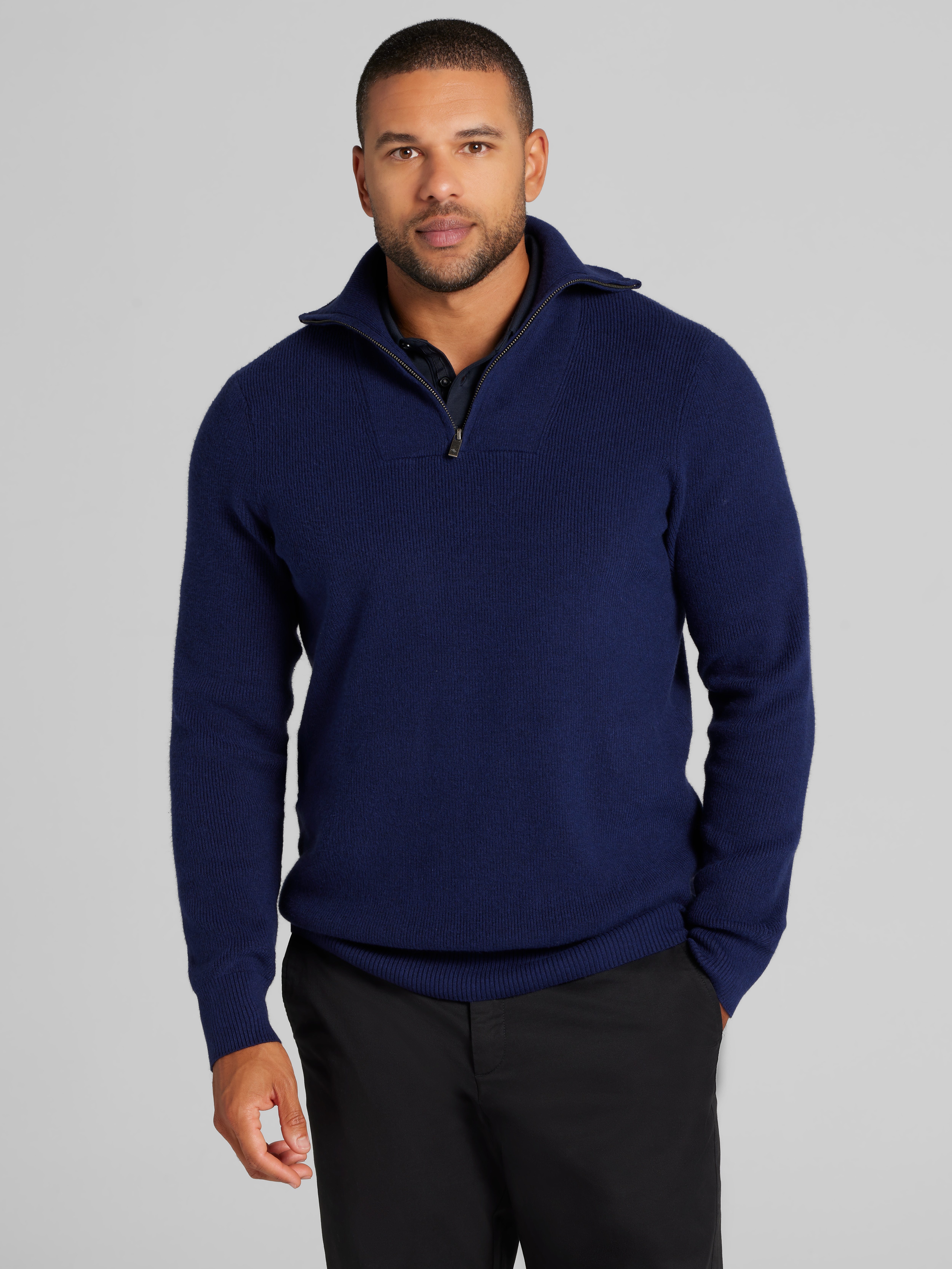 Joseph Abboud Ribbed 1/4 Zip Sweater, Navy Blazer - Blue